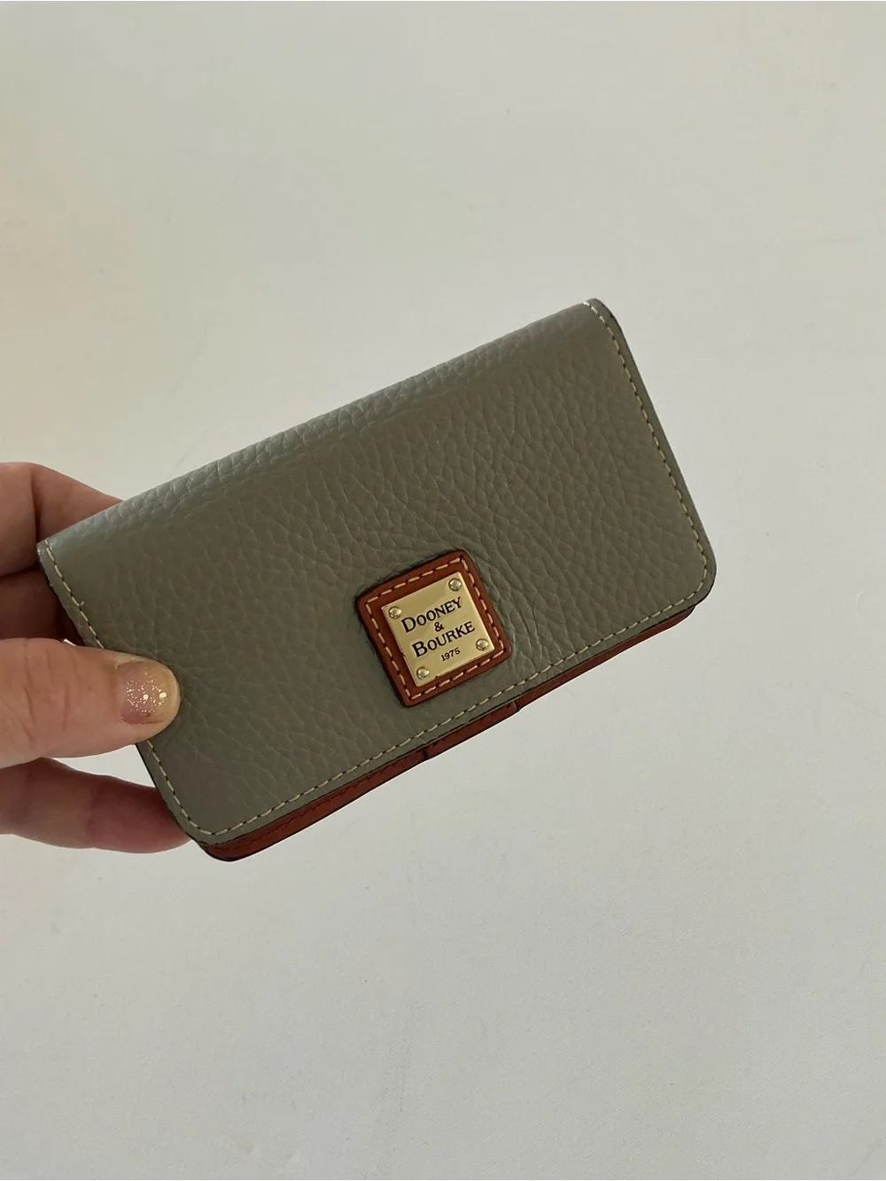 Dooney & Bourke Pebble Grain Leather Checkbook Wallet Gray & Cognac